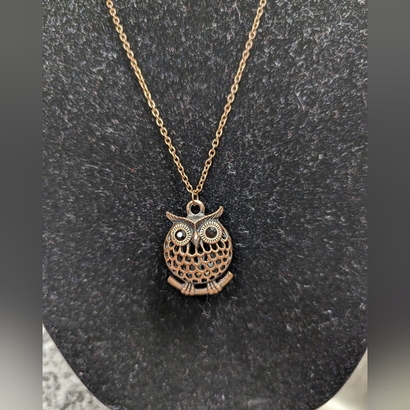 Vintage Bronze Owl Small Pendant Long Chain Necklace - Picture 3 of 5
